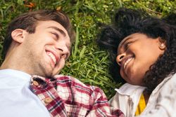 First love: young lovers in the park