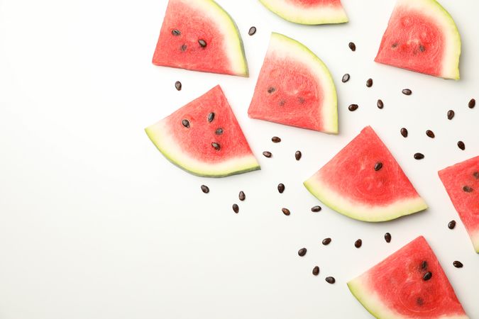 Composition with fresh watermelon slices on blank background, top view
