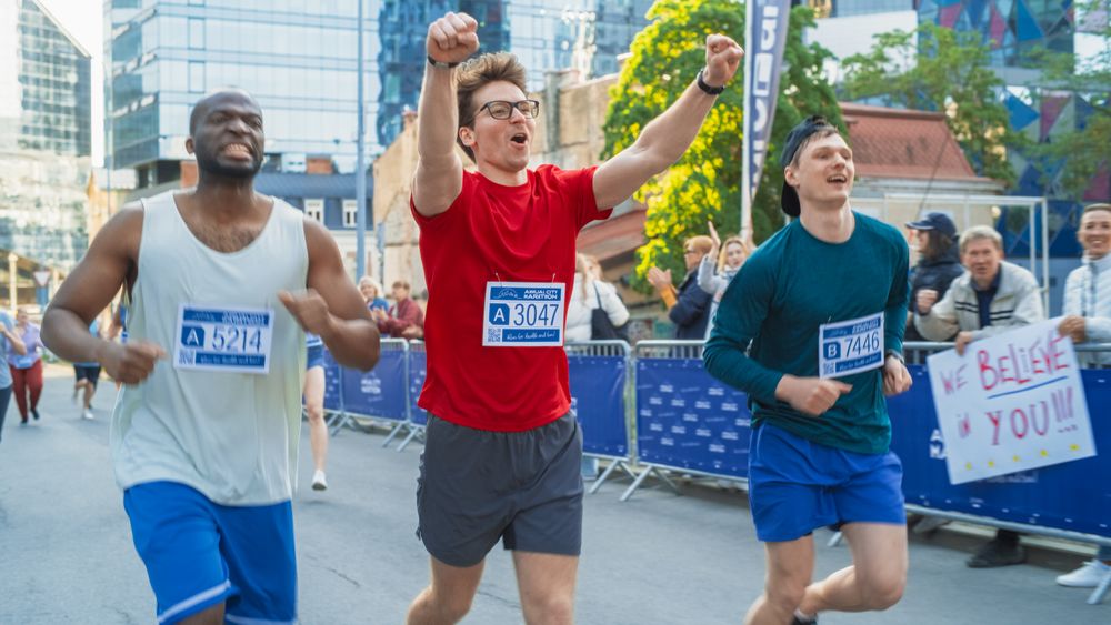 Portrait of a Smiling Group of People Participating in a City Marathon