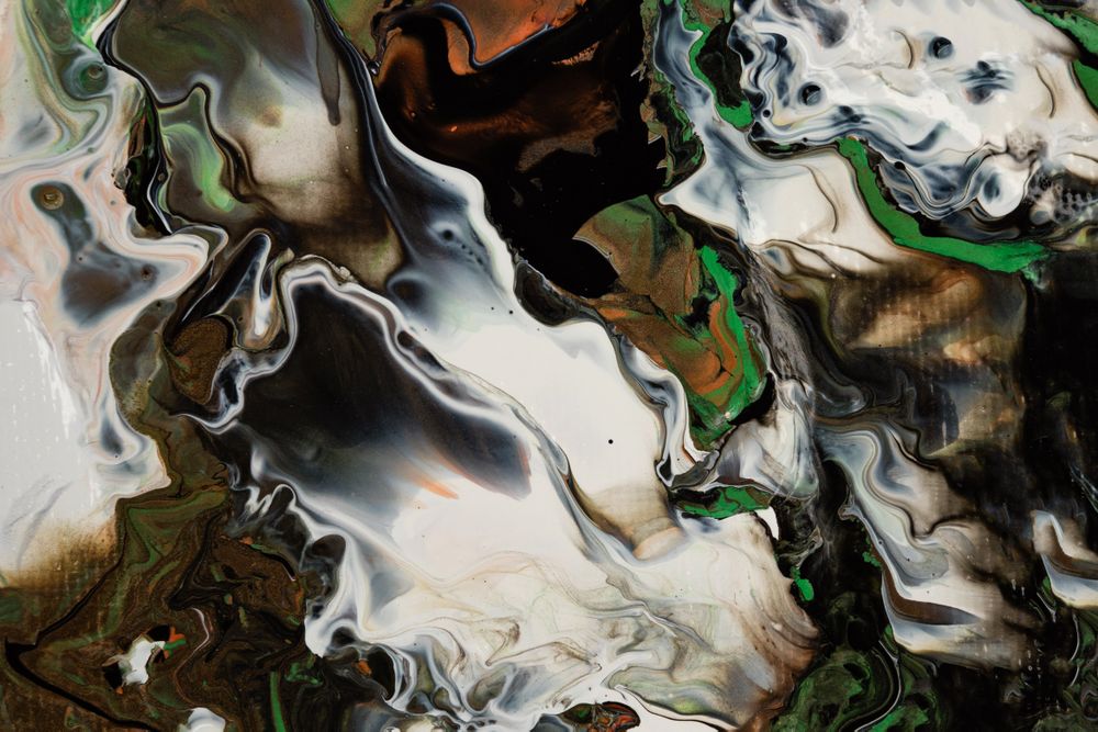 Green and Orange Fluid Art, Abstract Acrylic Pouring