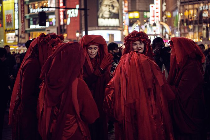 Japan - Tokyo, Shibuya Japan - November 29th, 2019: Women of Red Rebel Brigade in Tokyo