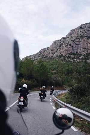Motorcycle club going for a ride in the mountains