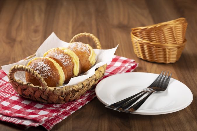 Berlin balls. Bread stuffed with icing cream.