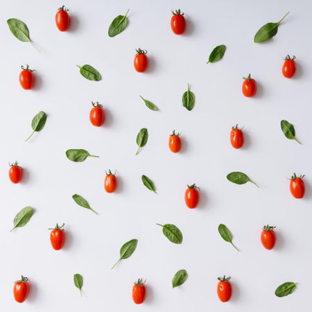 Tomato and basil pattern on light background