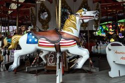 A carousel ride, at Iowa State Fair, Des Moines, Iowa