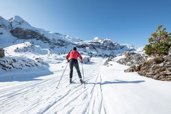 Anonymous skiing in mountainous terrain in winter