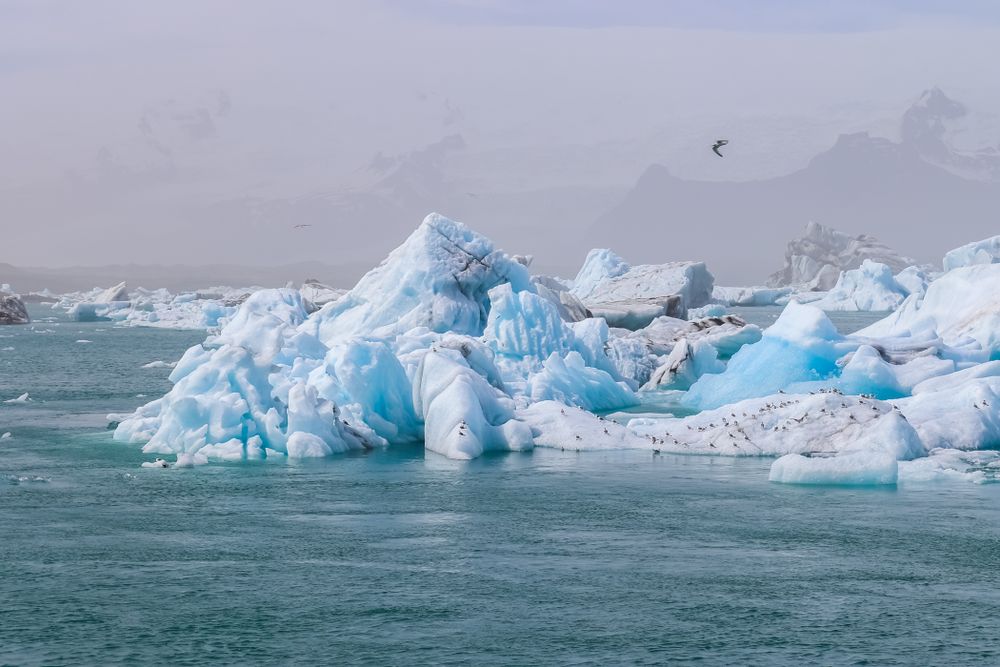 Iceland, Jokulsarlon Lagoon, Turquoise icebergs floating in Glacier Lagoon on Iceland.
