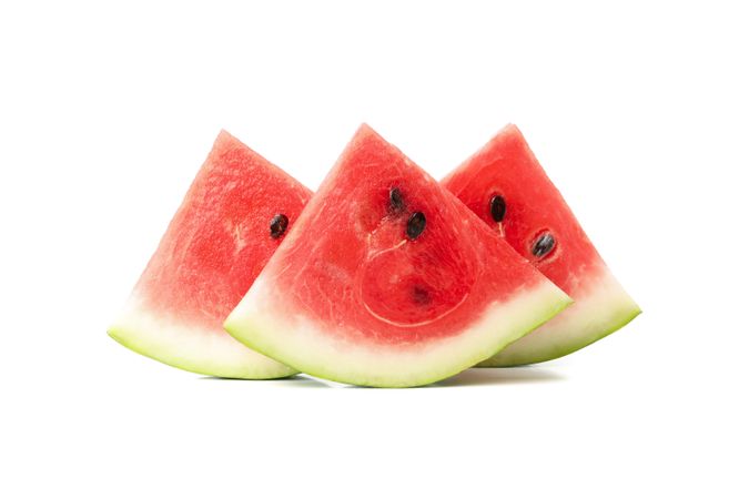 Fresh watermelon slices isolated on blank background. Summer fruit