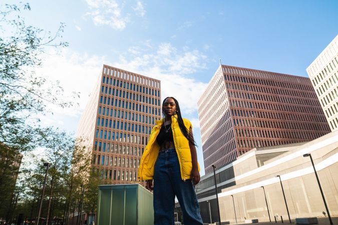 Trendy Black woman on city street
