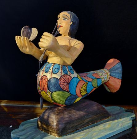 Painted mermaid sculpture for sale at the El Potrero Trading Post