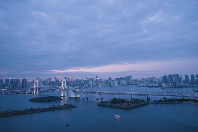 Aerial view of Odaiba, tokyo tower & rainbow bridge