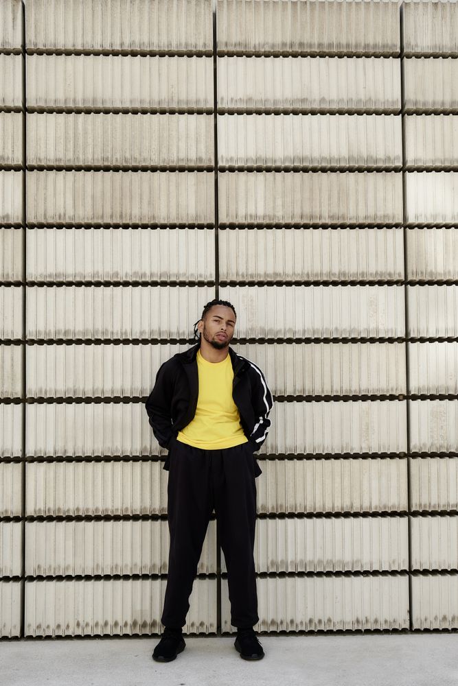 Black male near concrete blocks
