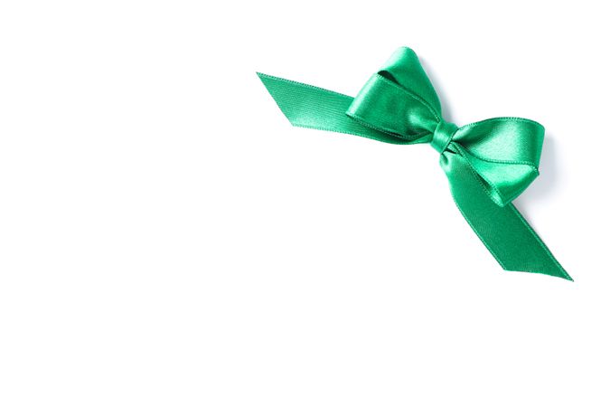 Green bow isolated on plain background. Gift concept
