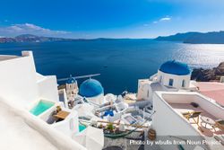 Santorini holiday homes over looking a beautiful blue sea 56Bje5