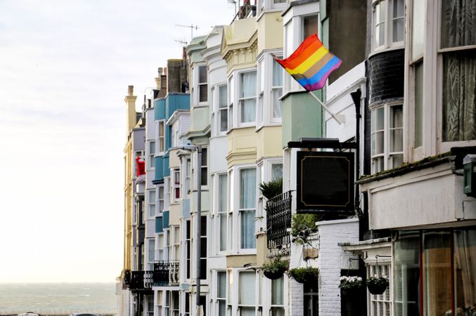 LGBT flag on town street