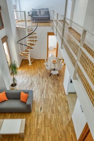 From above duplex flat in modern style
