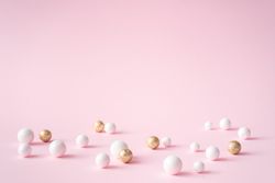 Pink copy space background with gold and glitter decorations