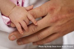 Baby Girl Hand Holding Rough Finger of Dad 0yX2Dn