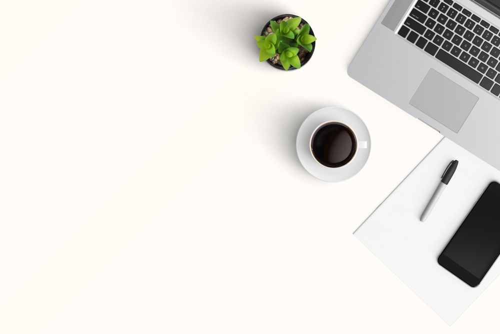 Modern workspace with  copy space on color background