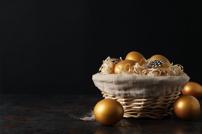 Pension rewards, returns and investment funding concepts, golden eggs