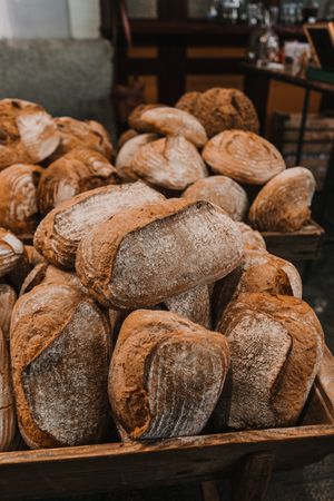 Fresh rye bread on trays