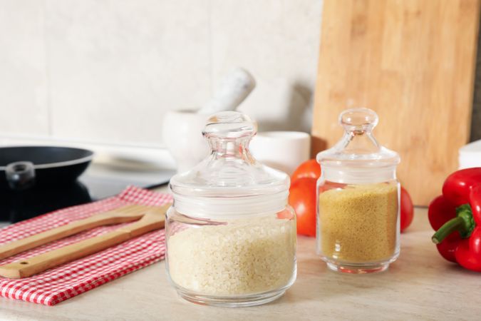 Cozy modern kitchen interior with different supplies