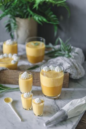 Mango dream in glass bowls on table