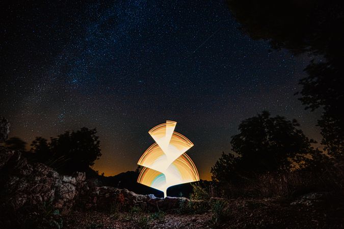 Light painting in the dark night
