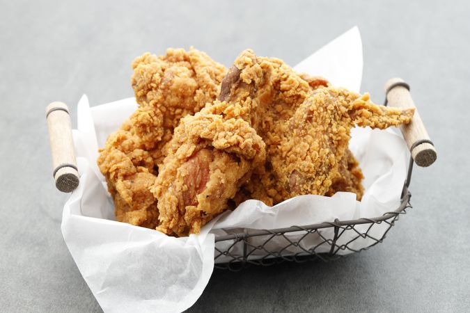 Crispy Fried  Chicken on Wire Basket