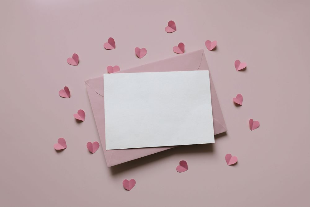Top view photo. Valentines day, baby shower decoration