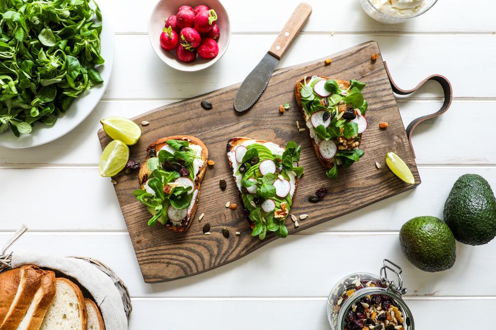 Vegetarian sandwiches on cutting board