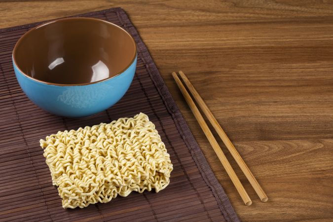 Raw instant noodles on the table.
