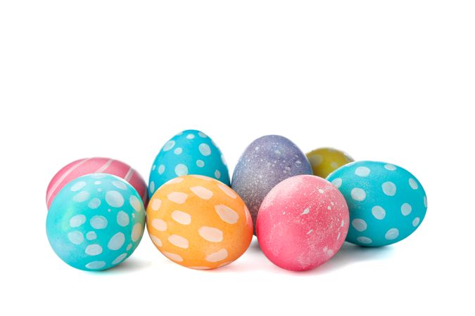 Different decorative Easter eggs isolated on plain background. Festive tradition