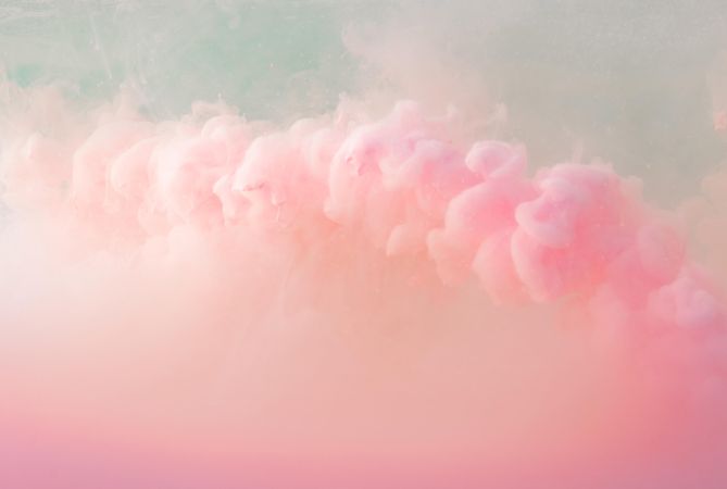 Cloud-like pastel pink color paint with teal background