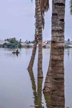 Man riding kayak on lake