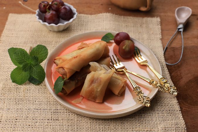 Crispy Sweet Lumpia on Rustic Plate