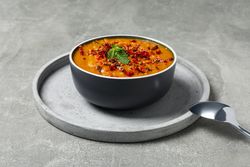 Concept of tasty food, sweet potato puree