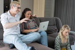 Family working together in the living room