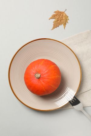 Concept of Thanksgiving day, Autumn table setting, top view