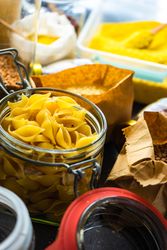 Dried pasta and grains in pantry
