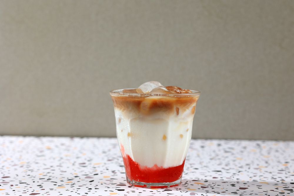 Iced Coffee Latte with Strawberry Jam Syrup