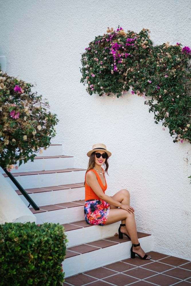 young elegant Chinese woman at mediterranean scenario