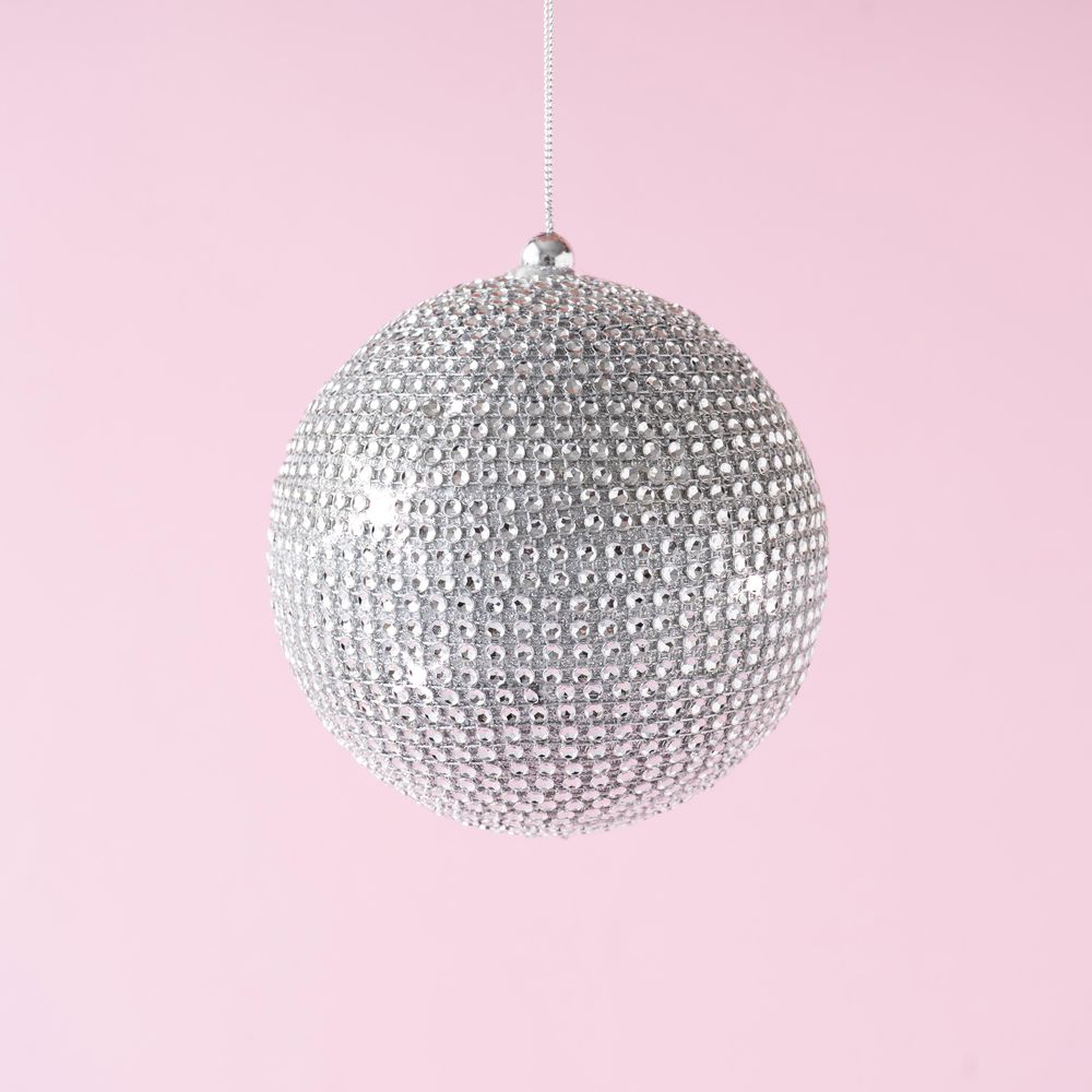 disco ball bauble on pink background. party concept Stock Photo