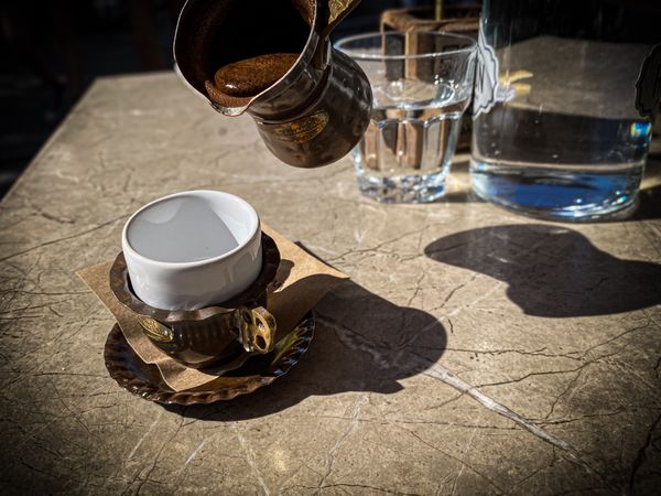 Greek coffee served in the sun