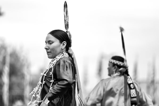 Red Wing, MN, USA - July 8th, 2017: Sioux woman in traditional dress
