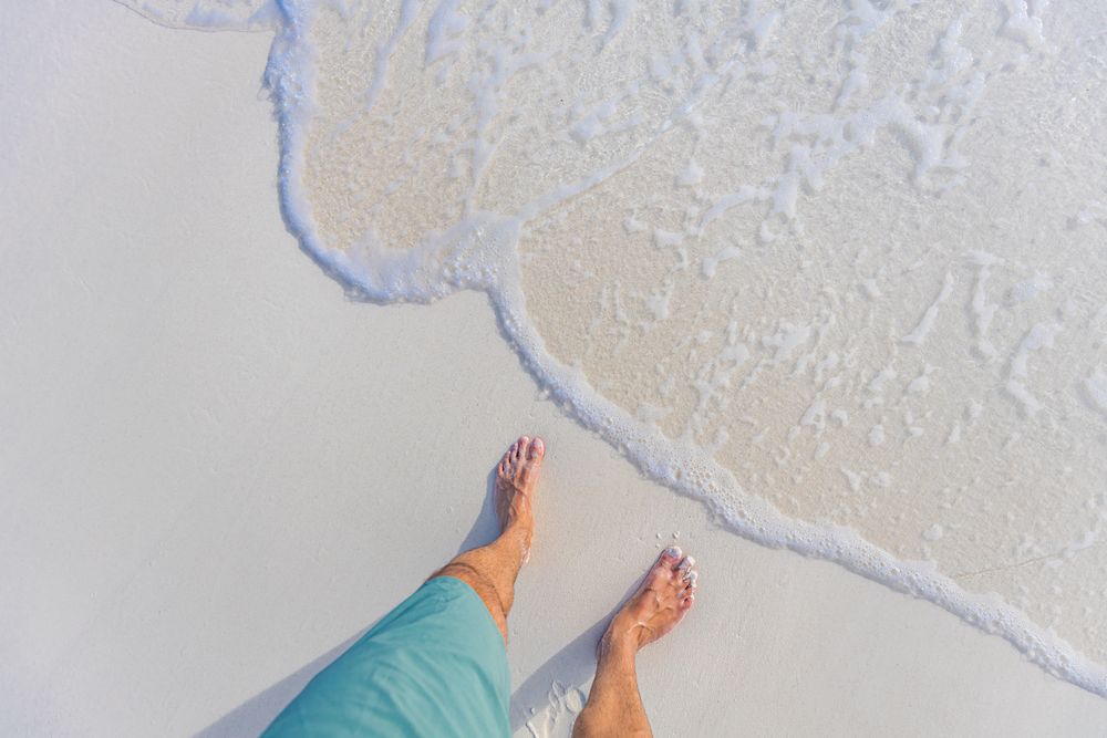 A man’s feet on the beach