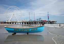 Lifeboat along the boardwalk at the Steel Pier in Atlanic City, New Jersey Q4dwN5