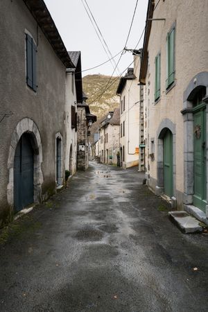 Old buildings in city near mountains