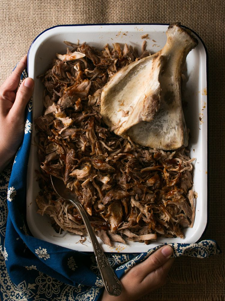Container with puller pork and bone