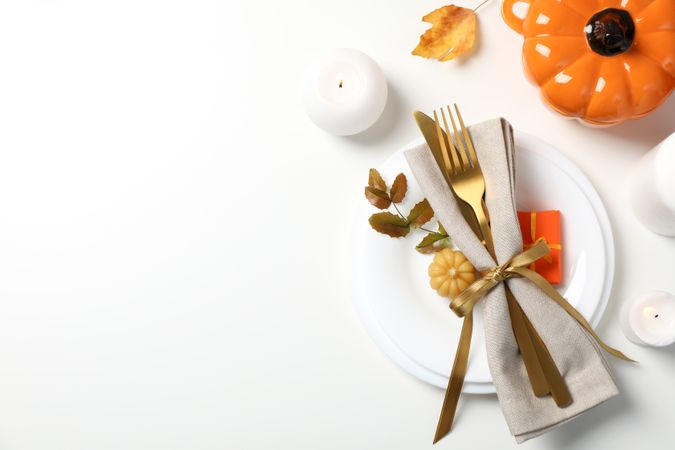 Concept of Thanksgiving day, Autumn table setting, space for text
